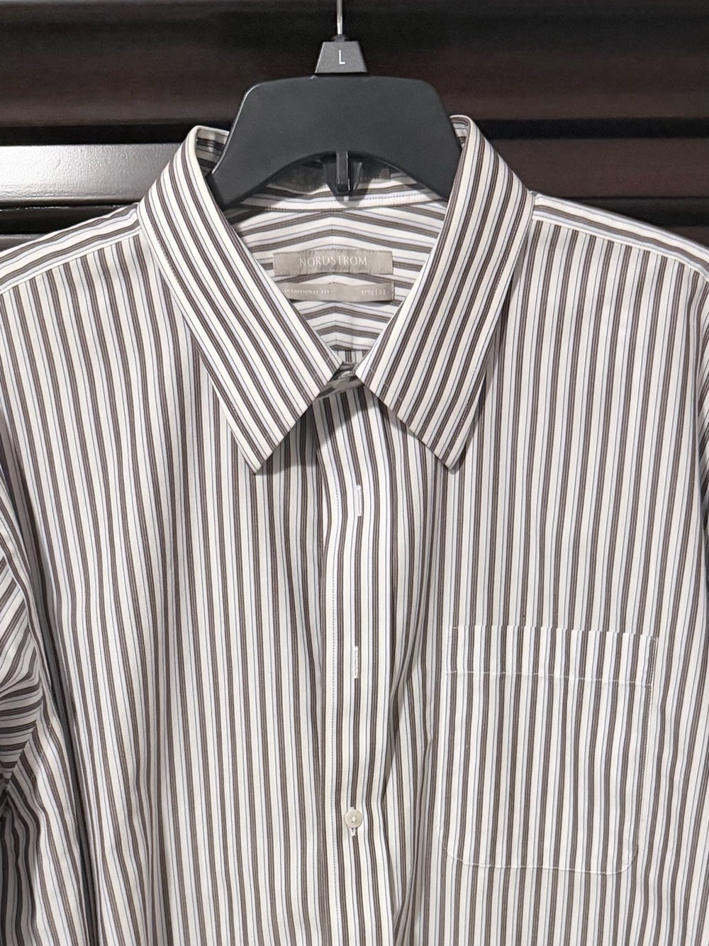 Nordstrom Men's White & Brown Vertical Stripe Dress Shirt
